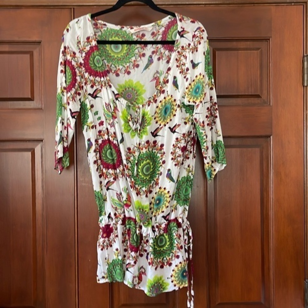 DESIGUAL CINCH drop waist tunic blouse size L